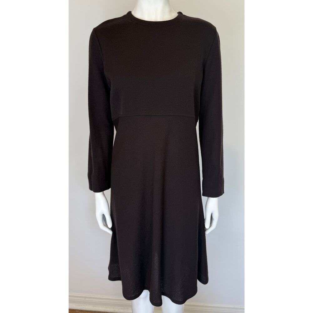 1990s Calvin Klein Brown Sheer Wool Long Sleeve Shift Dress